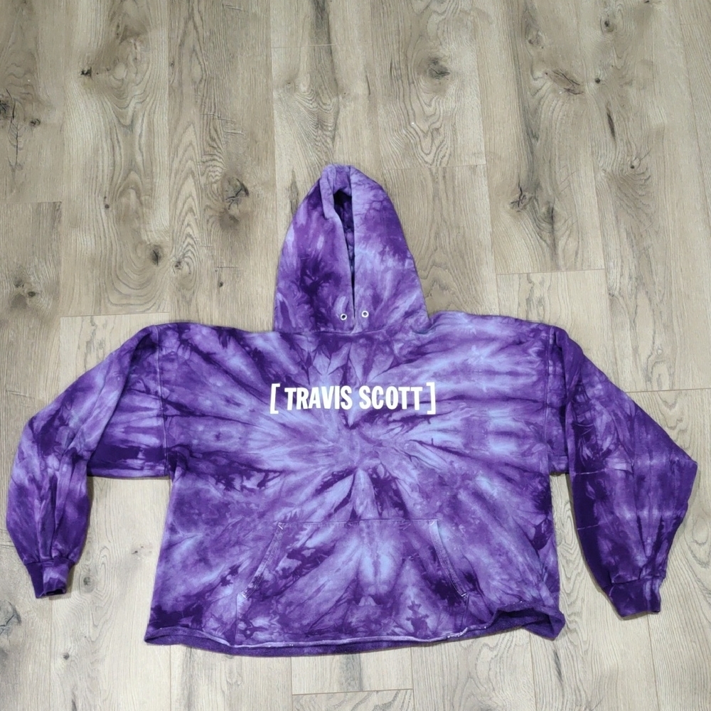 Travis Scott Purple and Blue Tie Dye Diamond Supply Cropped Hoodie Large